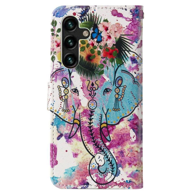 Leren Hoesje voor Samsung Galaxy S23 5G Met Ketting Stammenolifant Met Riem