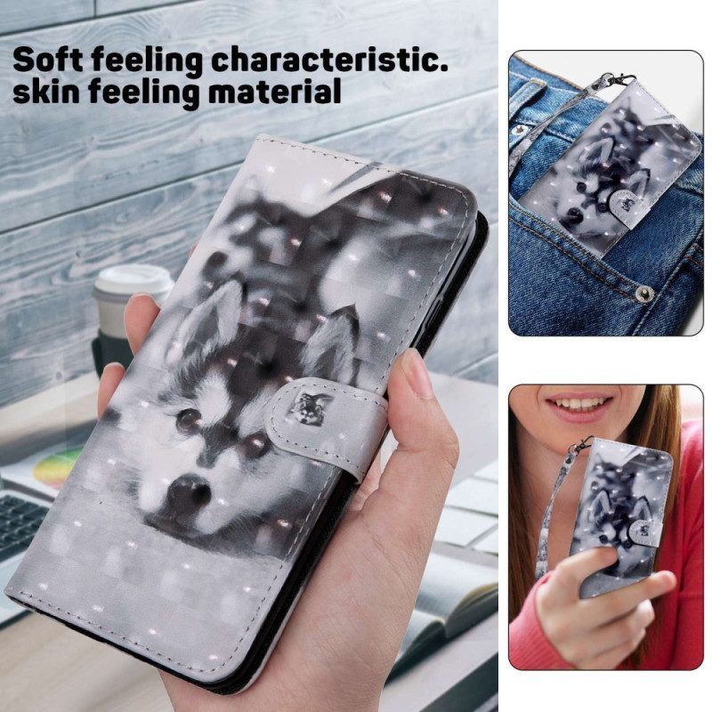 Leren Hoesje voor Samsung Galaxy S23 5G Met Ketting String Husky