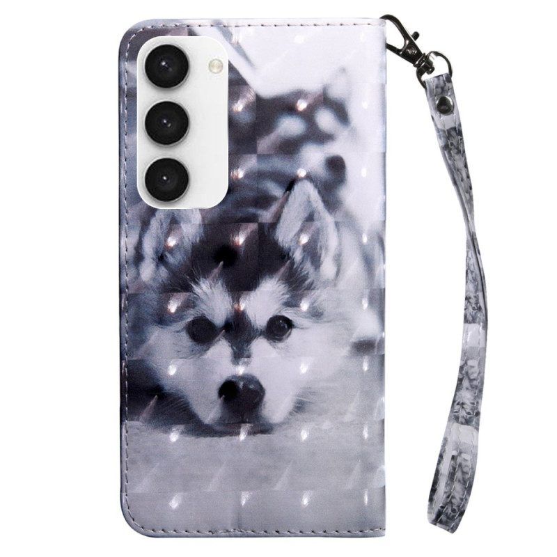 Leren Hoesje voor Samsung Galaxy S23 5G Met Ketting String Husky