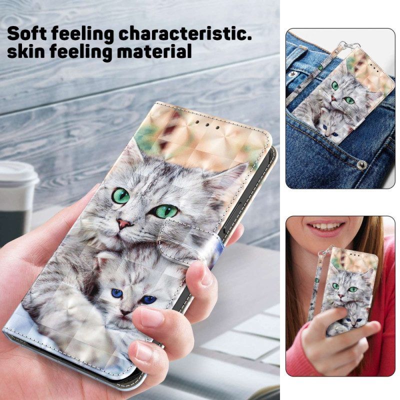 Leren Hoesje voor Samsung Galaxy S23 5G Met Ketting String Katten
