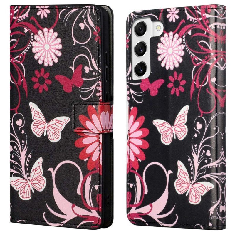 Leren Hoesje voor Samsung Galaxy S23 5G Mooie Vlinders