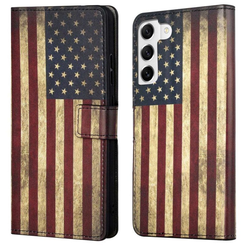 Leren Hoesje voor Samsung Galaxy S23 5G Vintage Amerikaanse Vlag