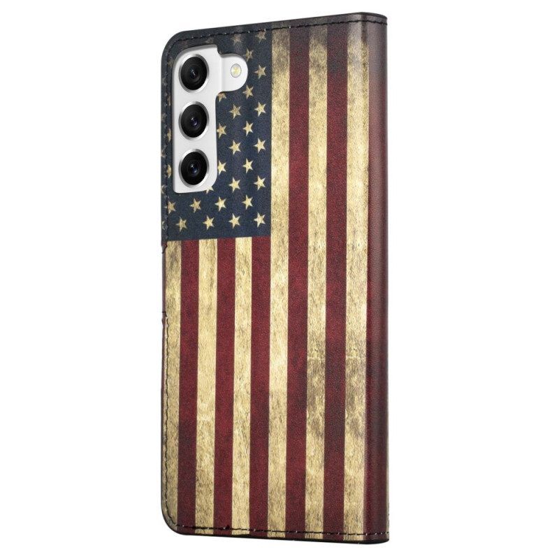 Leren Hoesje voor Samsung Galaxy S23 5G Vintage Amerikaanse Vlag