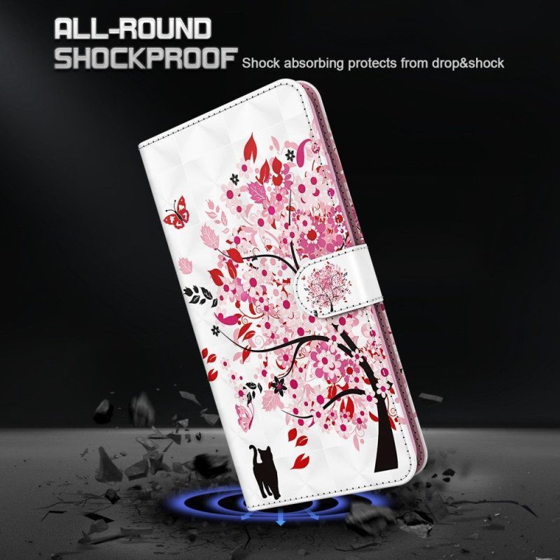 Leren Hoesje voor Samsung Galaxy S23 Plus 5G Met Ketting Boom En Strappy Cat