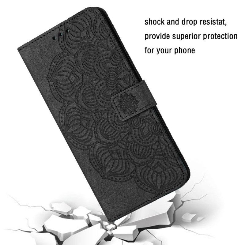 Leren Hoesje voor Samsung Galaxy S23 Plus 5G Met Ketting Strakke Mandala