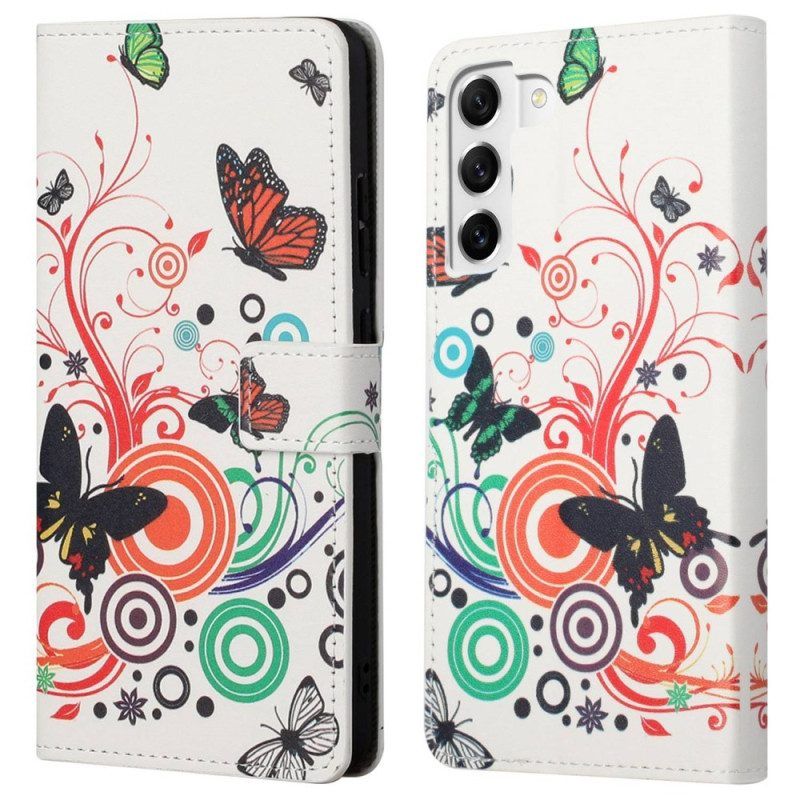 Leren Hoesje voor Samsung Galaxy S23 Plus 5G Prachtige Vlinders