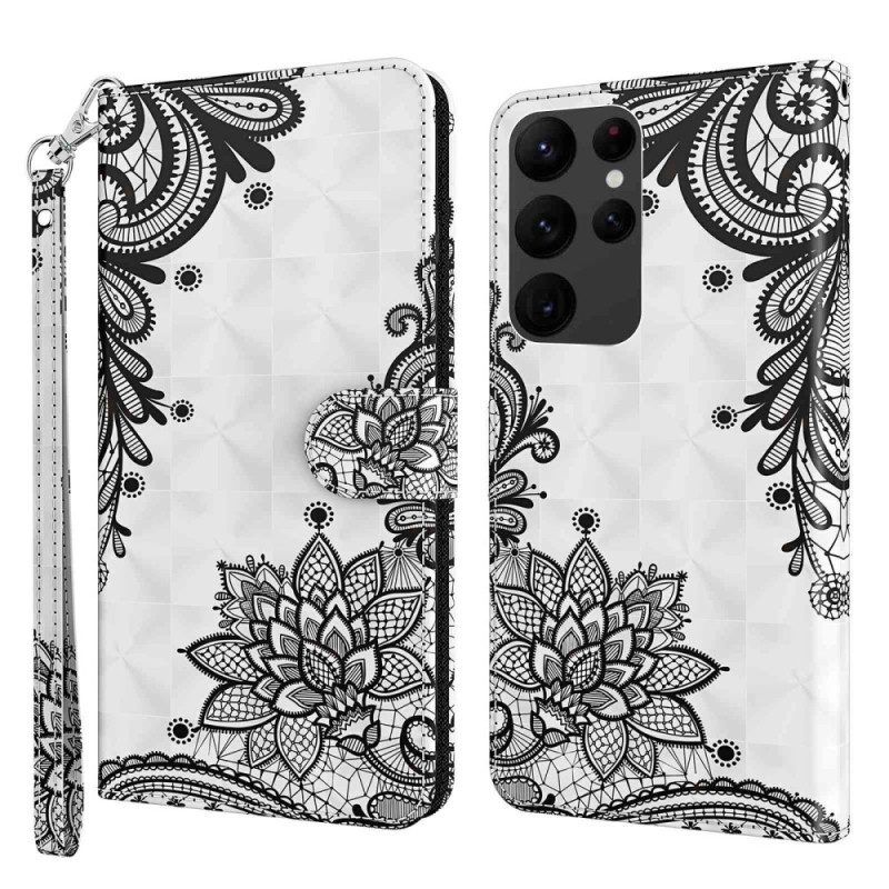 Leren Hoesje voor Samsung Galaxy S23 Ultra 5G Met Ketting Kant Met Bandjes