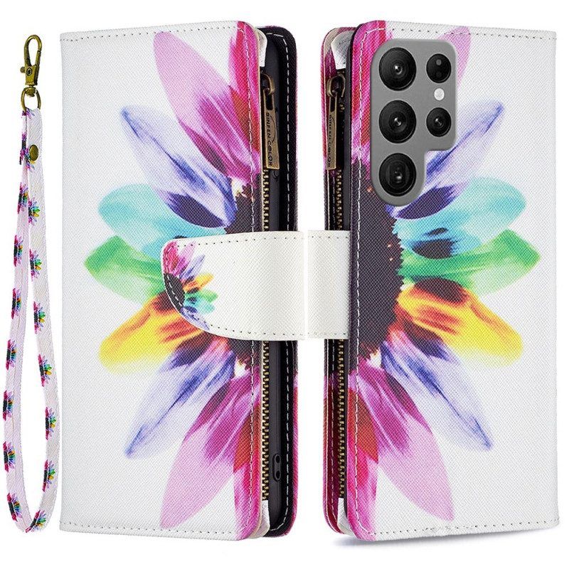 Leren Hoesje voor Samsung Galaxy S23 Ultra 5G Portemonnee Leren Bloemen Portemonnee