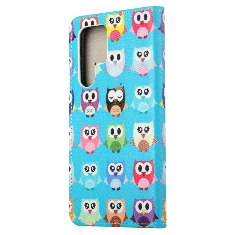 Leren Hoesje voor Samsung Galaxy S23 Ultra 5G Uilen