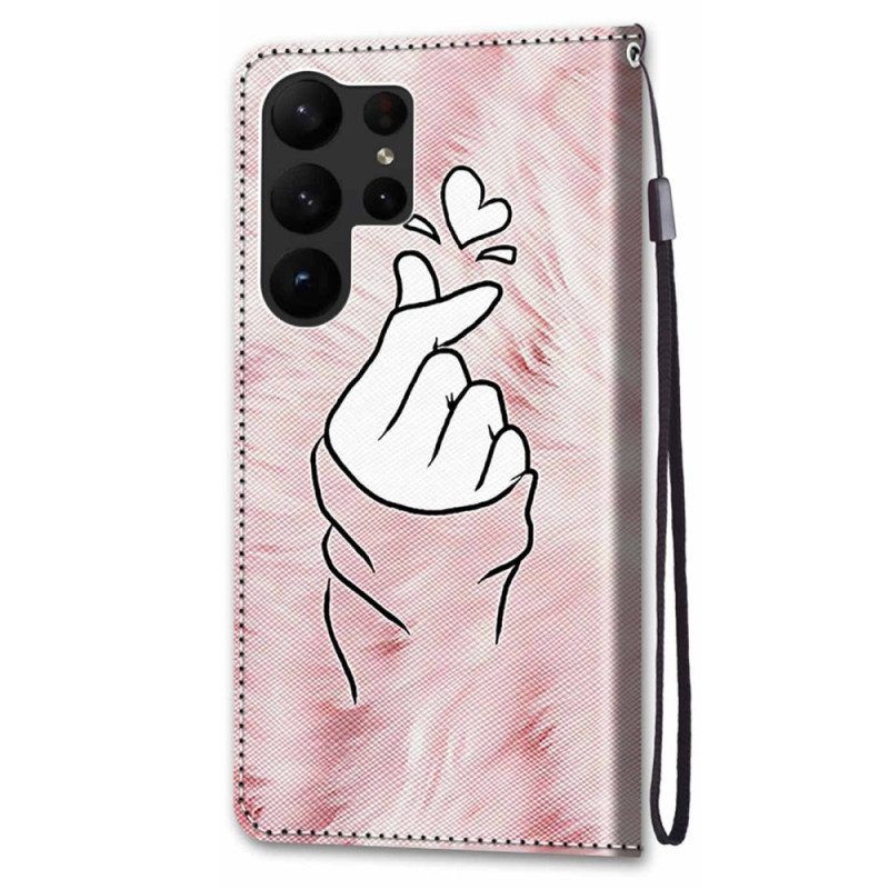 Leren Hoesje voor Samsung Galaxy S23 Ultra 5G Vinger Hart