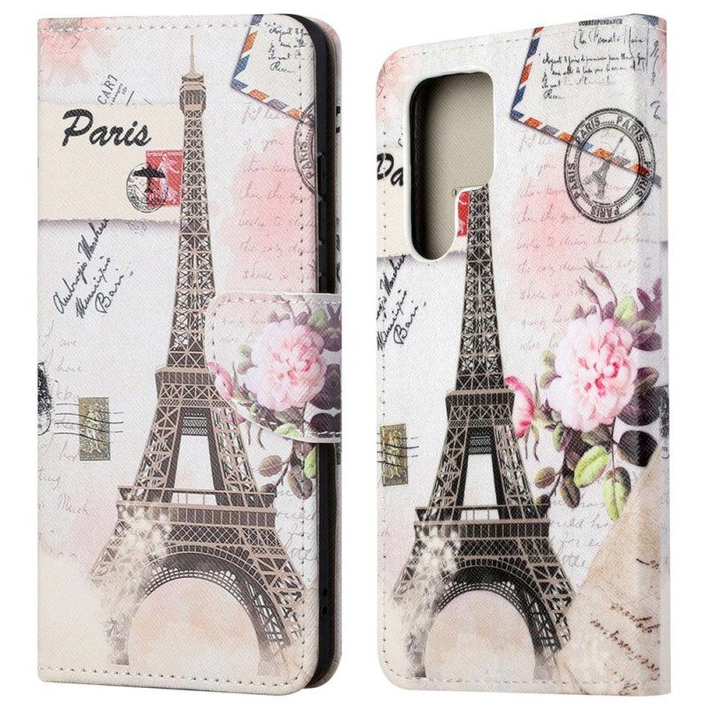 Leren Hoesje voor Samsung Galaxy S23 Ultra 5G Vintage Eiffeltoren