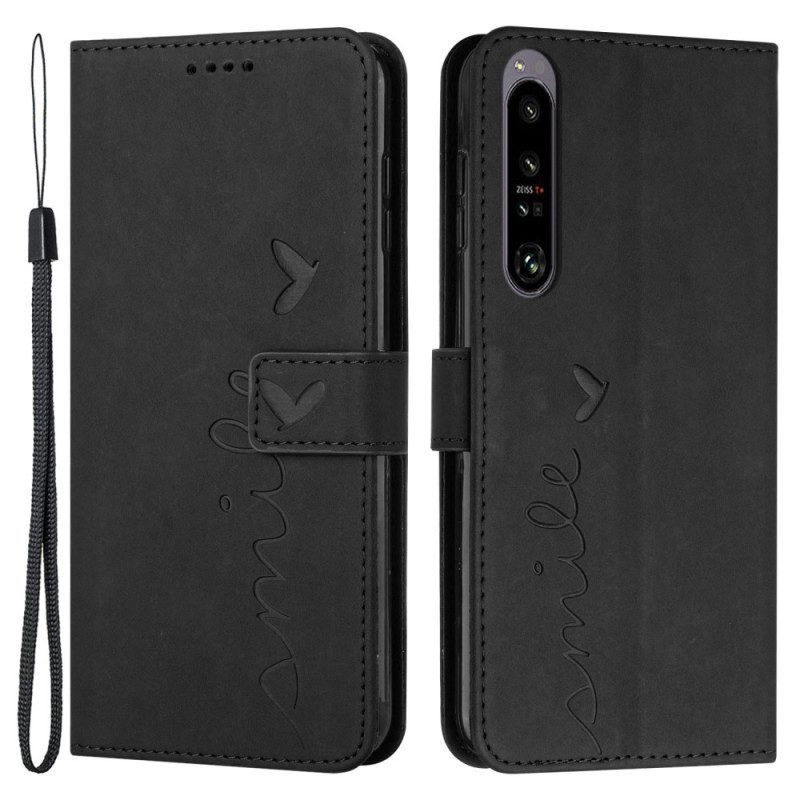 Leren Hoesje voor Sony Xperia 1 IV Glimlach Met Sleutelkoord