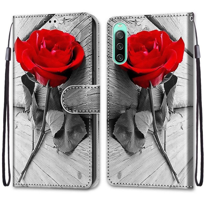 Leren Hoesje voor Sony Xperia 10 IV Bloemen Met Riem