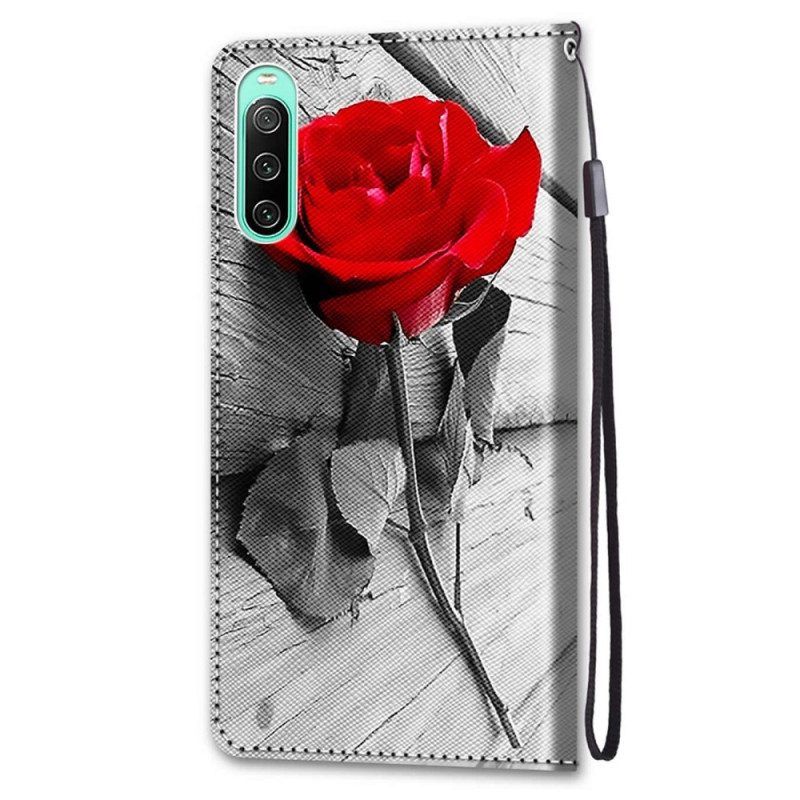 Leren Hoesje voor Sony Xperia 10 IV Bloemen Met Riem