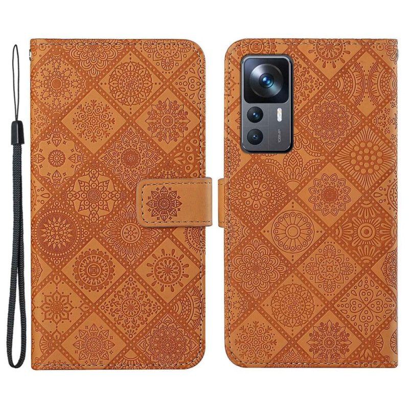 Leren Hoesje voor Xiaomi 12T / 12T Pro Bloemenpatroon