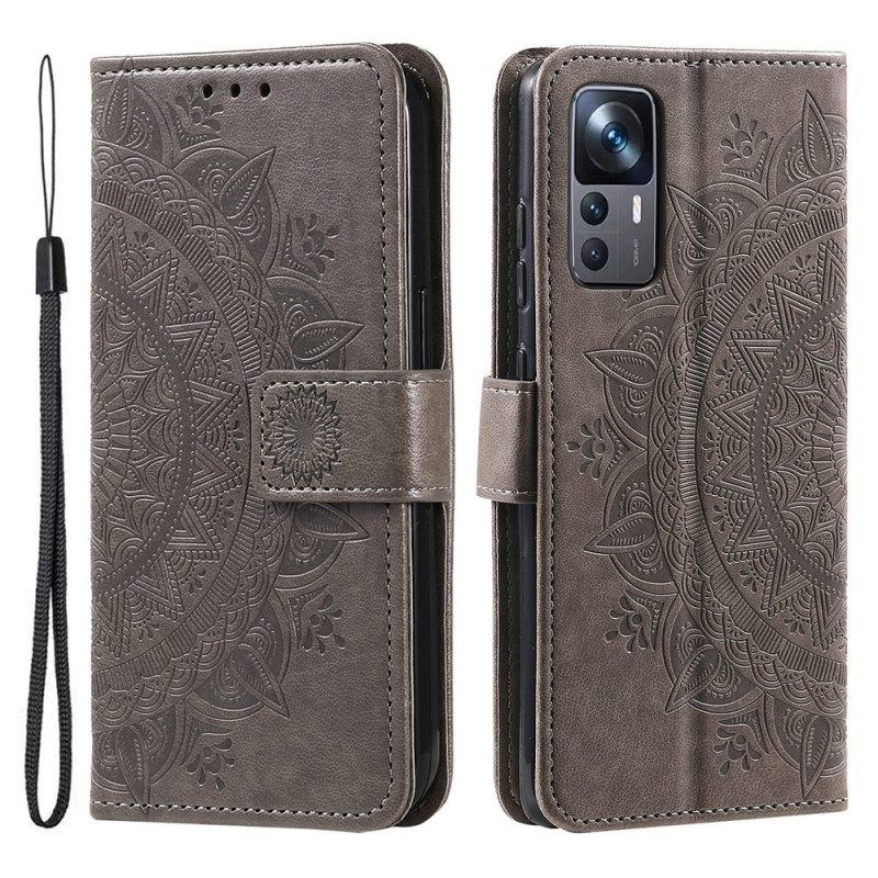 Leren Hoesje voor Xiaomi 12T / 12T Pro Mandala Zon Met Lanyard