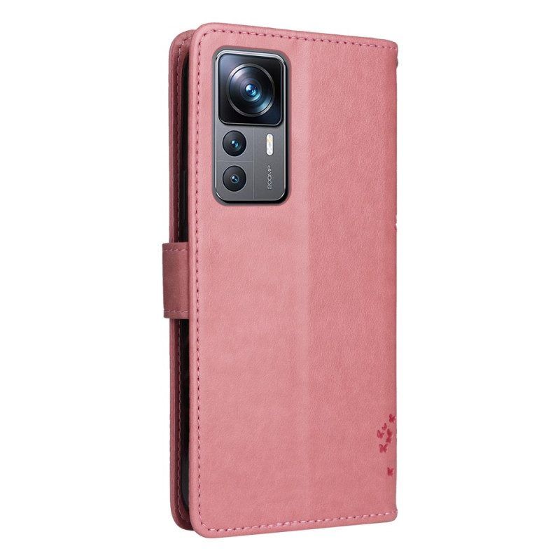 Leren Hoesje voor Xiaomi 12T / 12T Pro Met Ketting Kat Onder De String Tree