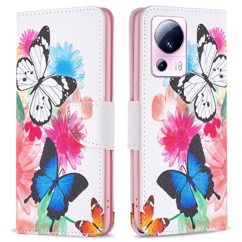 Leren Hoesje voor Xiaomi 13 Lite Aquarel Vlinders