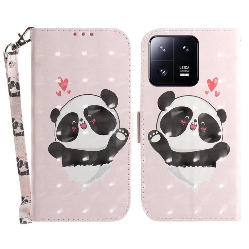 Leren Hoesje voor Xiaomi 13 Pro Met Ketting Panda Love Met Sleutelkoord