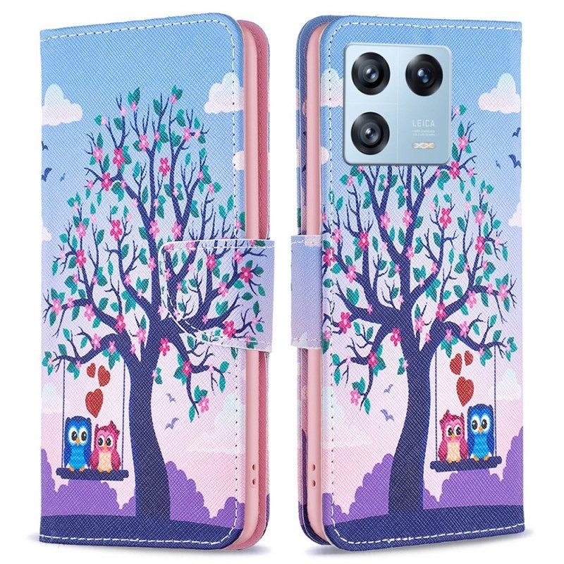 Leren Hoesje voor Xiaomi 13 Pro Uilen Op De Schommel