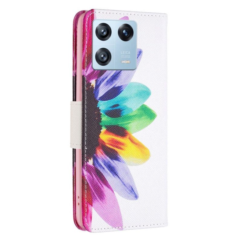 Leren Hoesje voor Xiaomi 13 Pro Waterverf Bloem