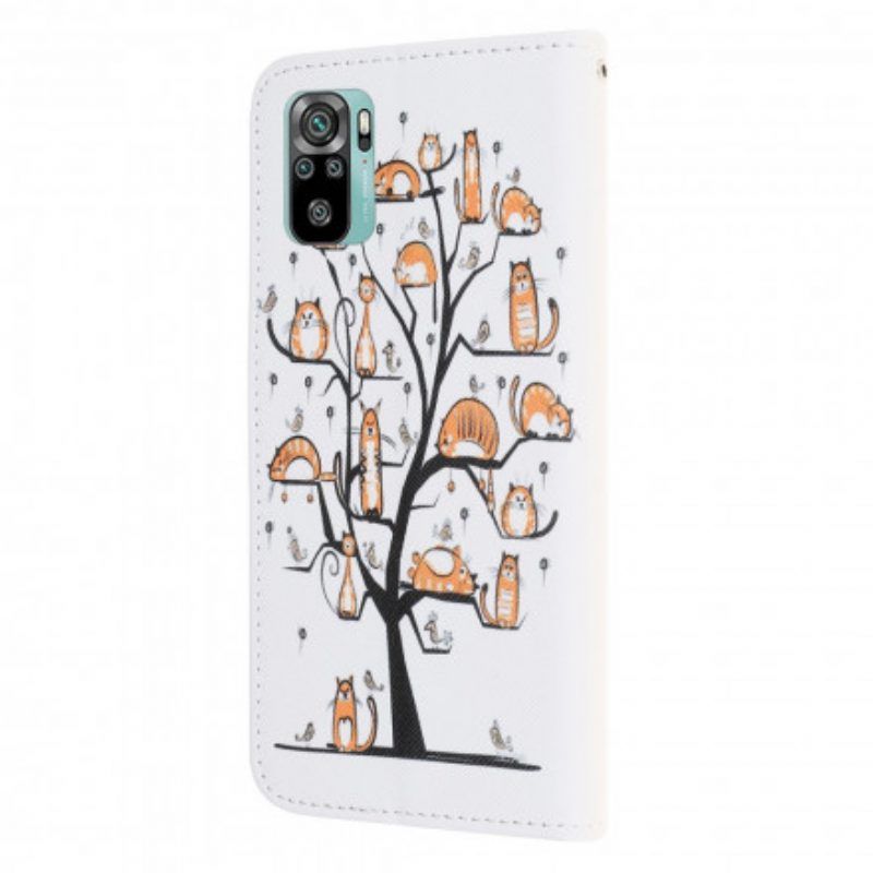 Leren Hoesje voor Xiaomi Redmi Note 10 / 10S Met Ketting Funky Cats Met Riem