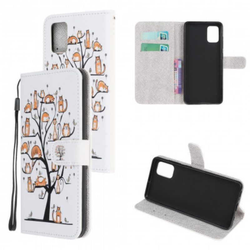 Leren Hoesje voor Xiaomi Redmi Note 10 / 10S Met Ketting Funky Cats Met Riem