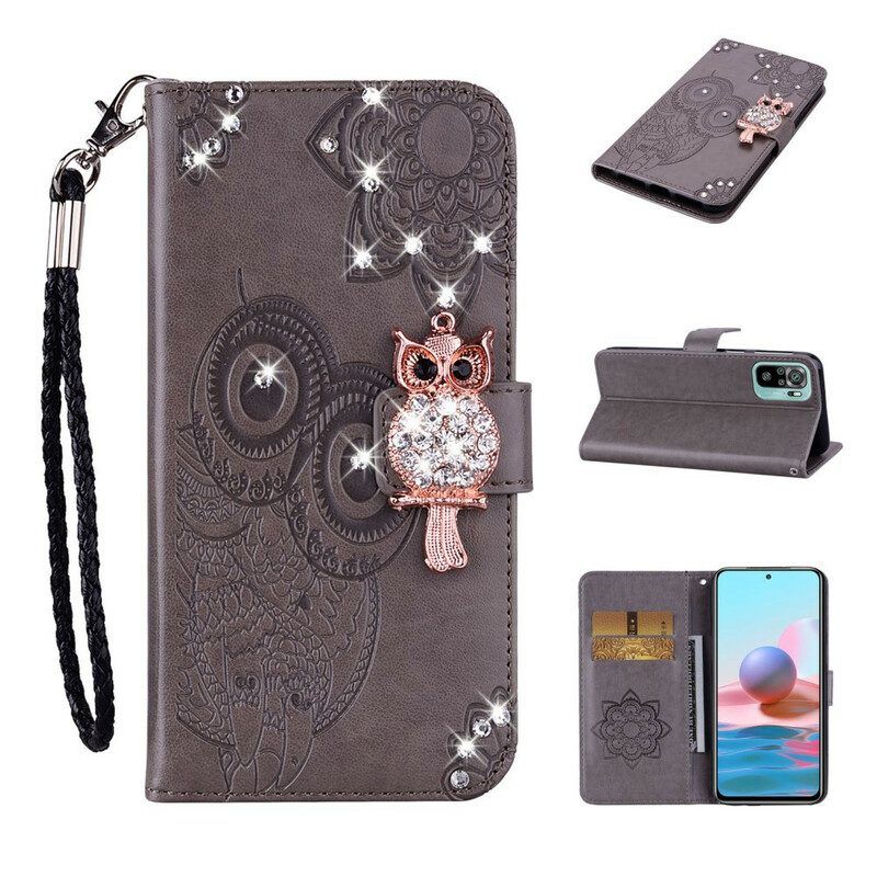 Leren Hoesje voor Xiaomi Redmi Note 10 / 10S Uil Mandala En Charme