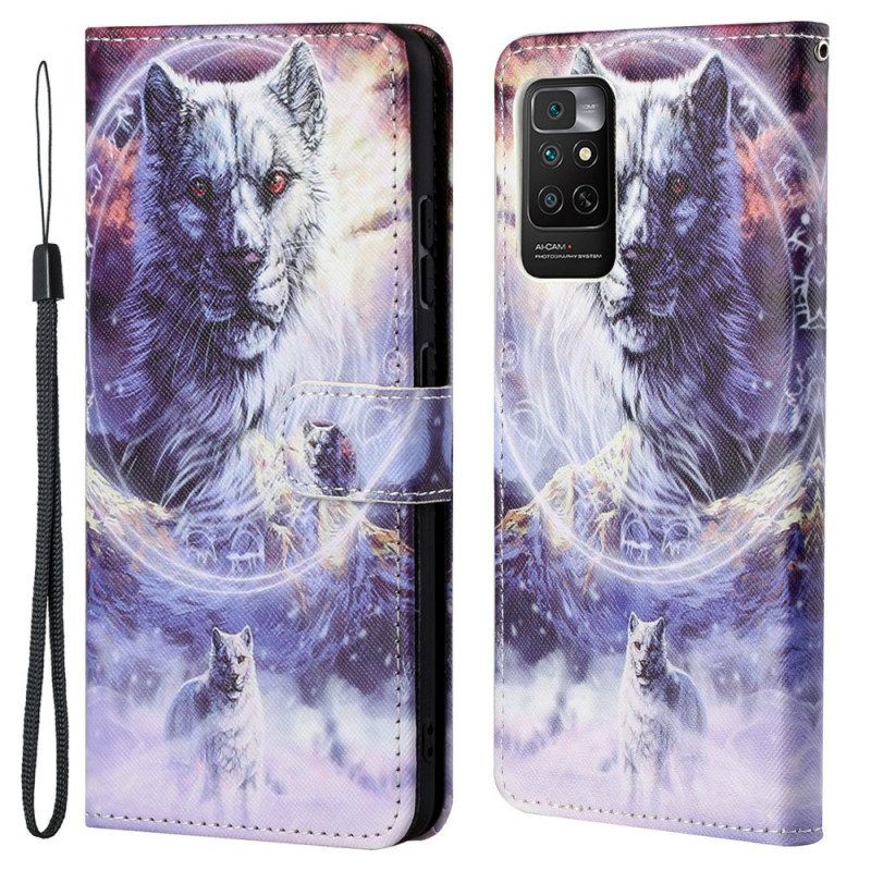 Leren Hoesje voor Xiaomi Redmi Note 11 / 11S Wolf In De Winter Met Sleutelkoord