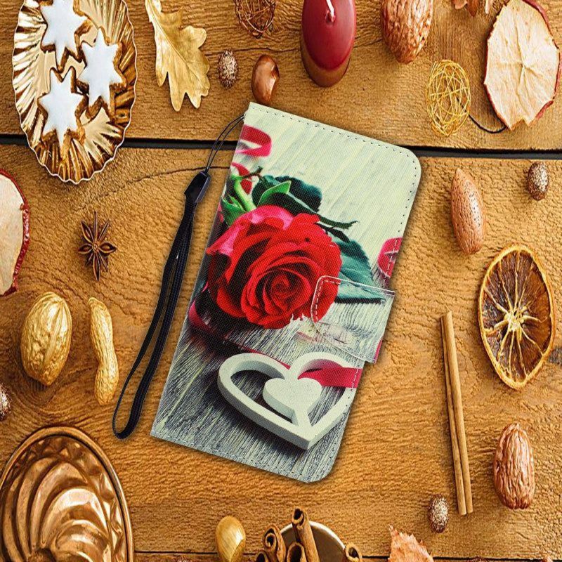 Leren Hoesje voor Xiaomi Redmi Note 11 Pro Plus 5G Met Ketting Romantische Roos Met Riem