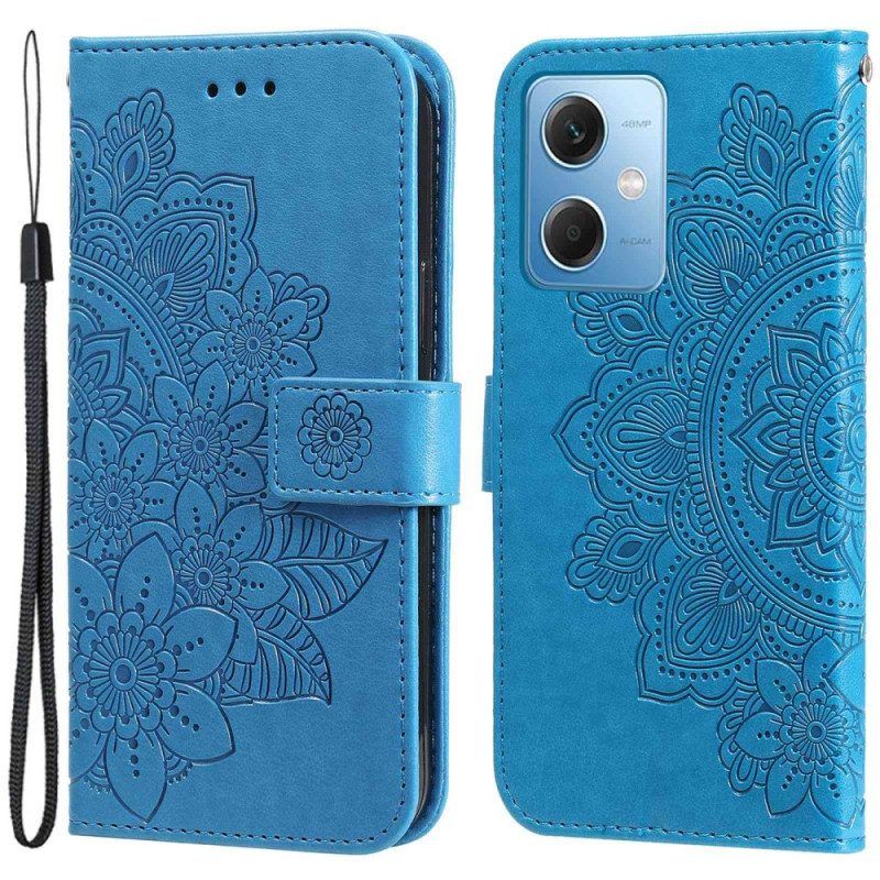 Leren Hoesje voor Xiaomi Redmi Note 12 5G Met Ketting Riem Bloem Mandala