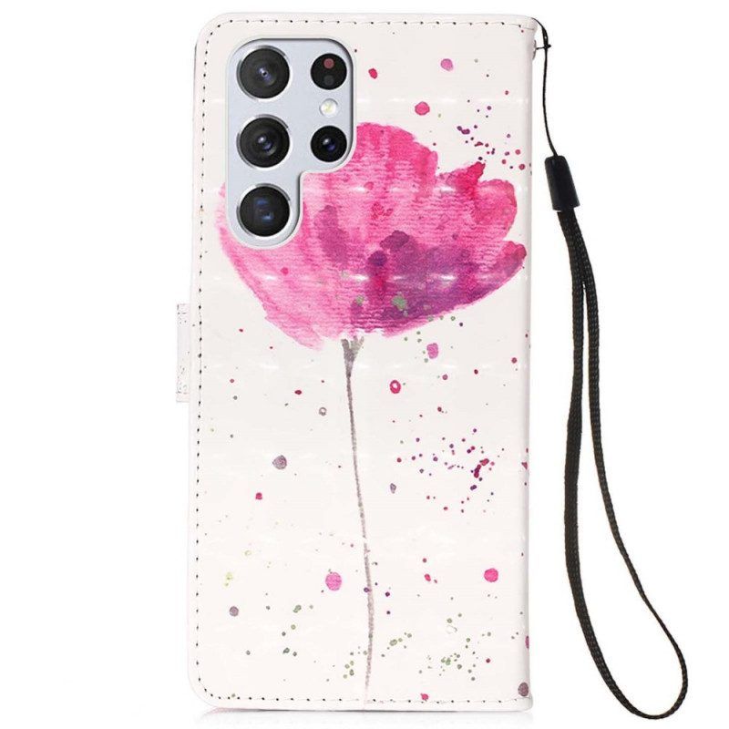 Telefoonhoesje Leren Hoesje voor Samsung Galaxy S22 Ultra 5G Aquarel Papaver