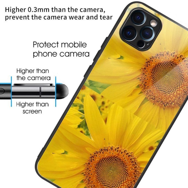 Telefoonhoesje voor iPhone 14 Pro Max Zonnebloemen Van Gehard Glas