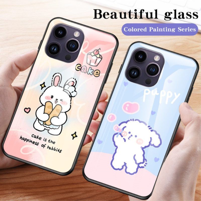 Telefoonhoesje voor iPhone 15 Pro Max Happy Rabbit Gehard Glas