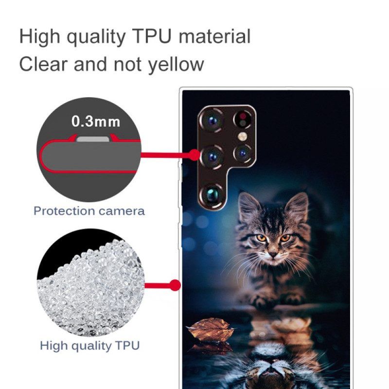 Telefoonhoesje voor Samsung Galaxy S22 Ultra 5G Reflectie Van De Kat