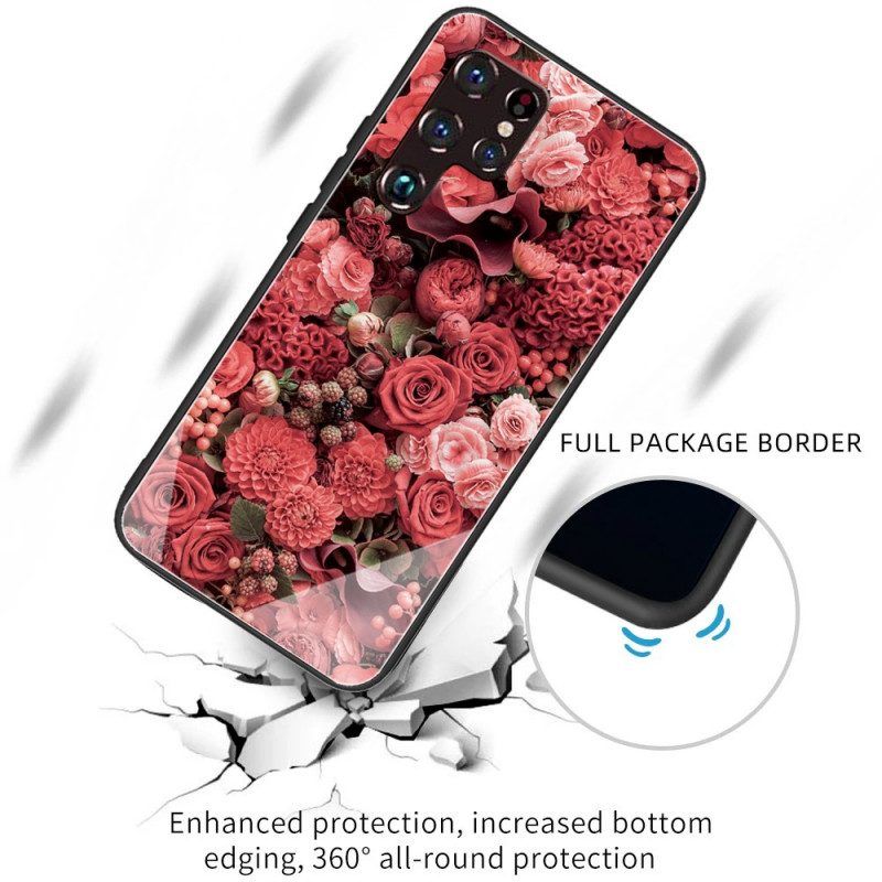 Telefoonhoesje voor Samsung Galaxy S22 Ultra 5G Rose Bloemen Gehard Glas