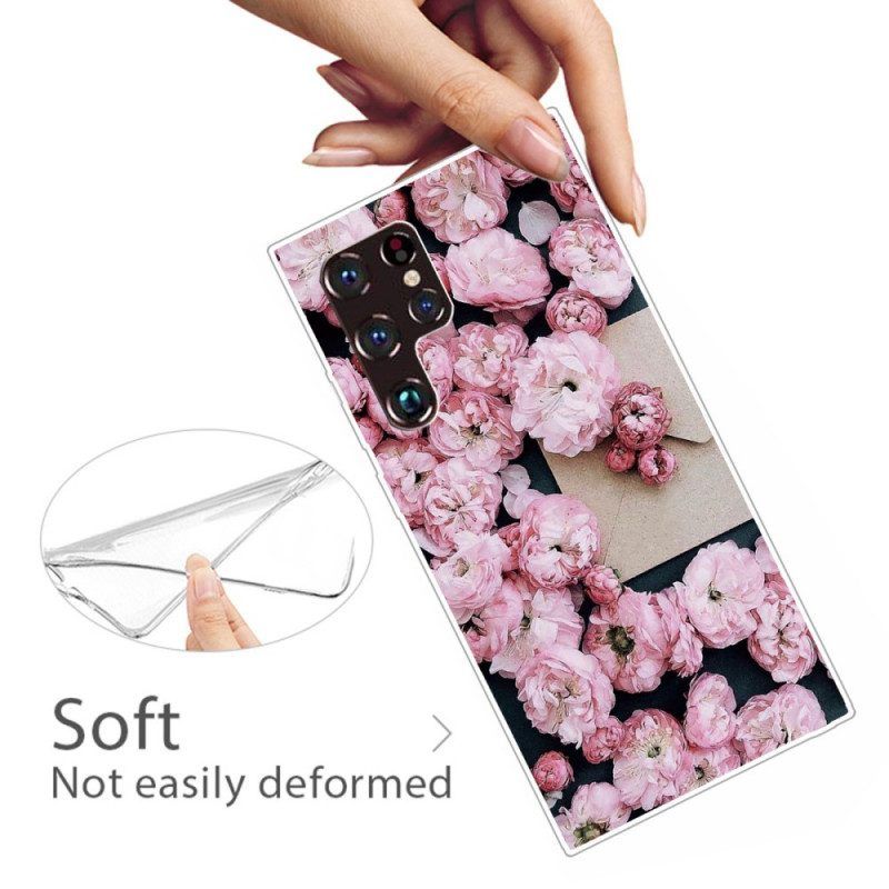 Telefoonhoesje voor Samsung Galaxy S22 Ultra 5G Roze Bloemen