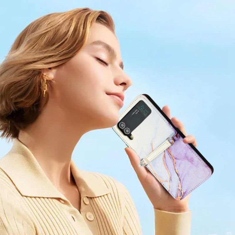 Telefoonhoesje voor Samsung Galaxy Z Flip 4 Folio-hoesje Marmeren Leereffect