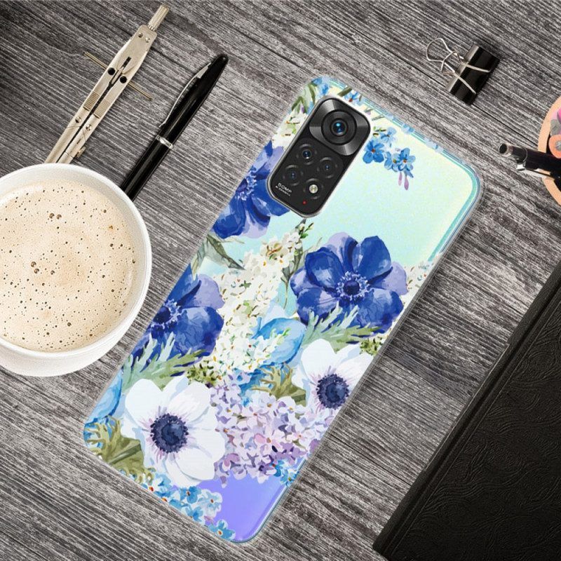 Telefoonhoesje voor Xiaomi Redmi Note 11 / 11S Naadloze Aquarel Blauwe Bloemen